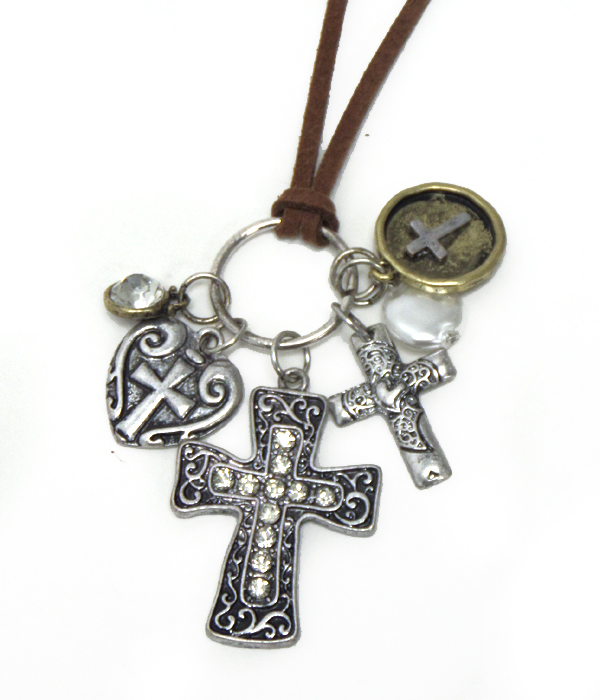 Multi designs cross charm necklace set