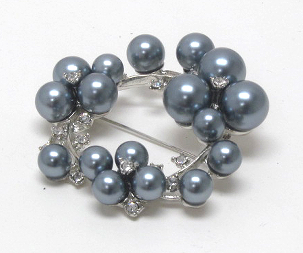 Crystal round multi shape pearl pin brooch