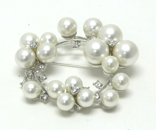 Crystal round multi shape pearl pin brooch