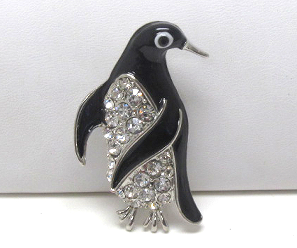 Crystal and metal epoxy penguin pin or brooch