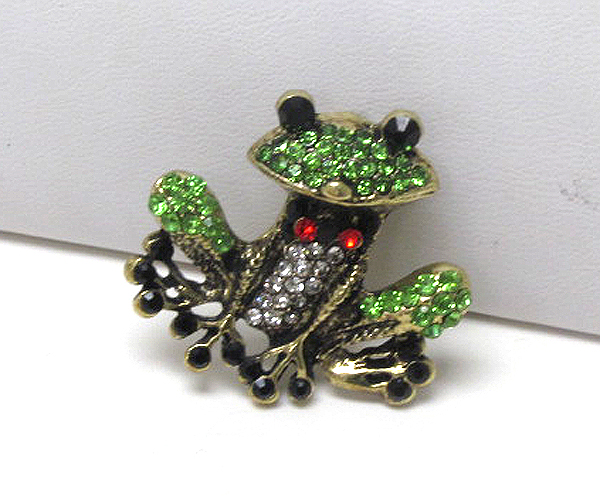 Crystal frog with ribbon pin or brooch