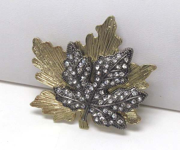 Crystal double metal fashion leaf pin or brooch