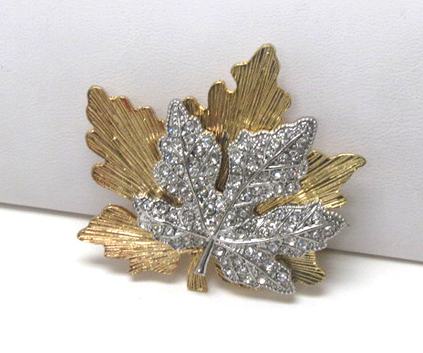 Crystal double metal fashion leaf pin or brooch