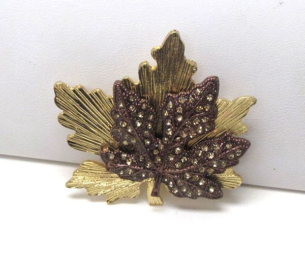 Crystal double metal fashion leaf pin or brooch