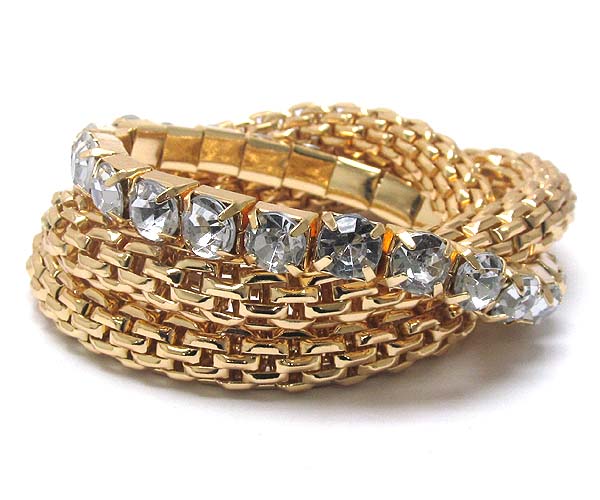 Three crystal metal stretch bracelet 