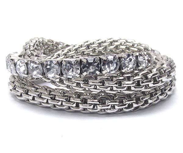 Three crystal metal stretch bracelet 