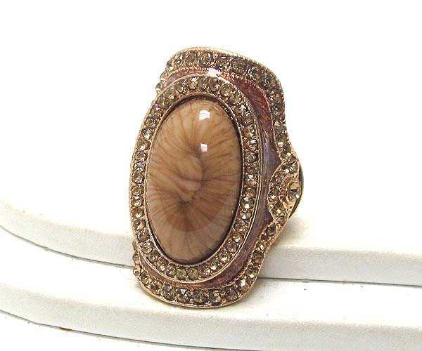 Crystal and glass oval stone scratch metal stretch ring