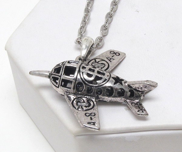 Metal deco 3d airplane pendant long necklace