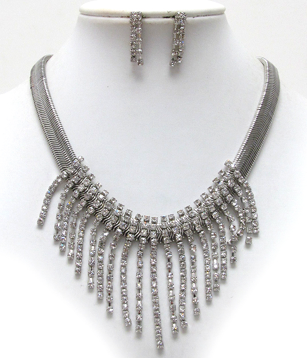 Multi crystal line dangle deco and snake chain necklace earring set