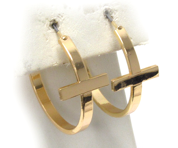 Metal plain cross casting hoop earring - hoops