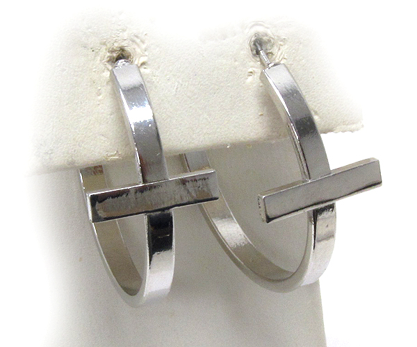 Metal plain cross casting hoop earring - hoops