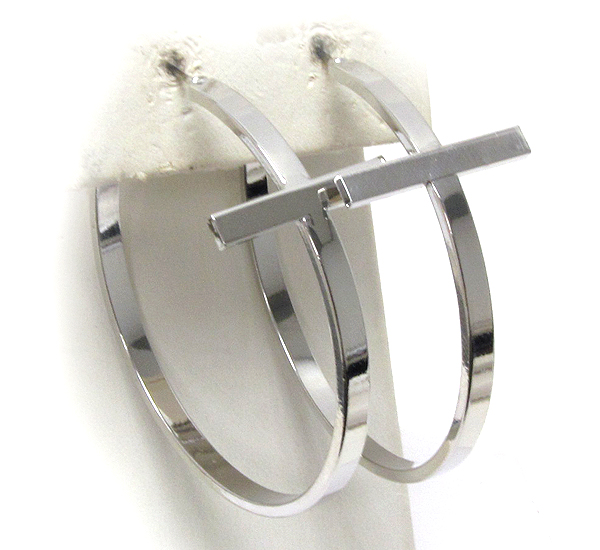 Metal plain cross casting hoop earring - hoops