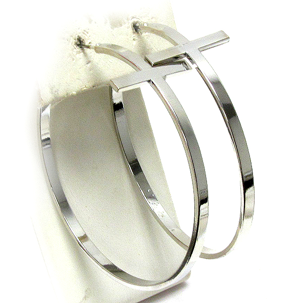 Metal plain cross casting hoop earring - hoops