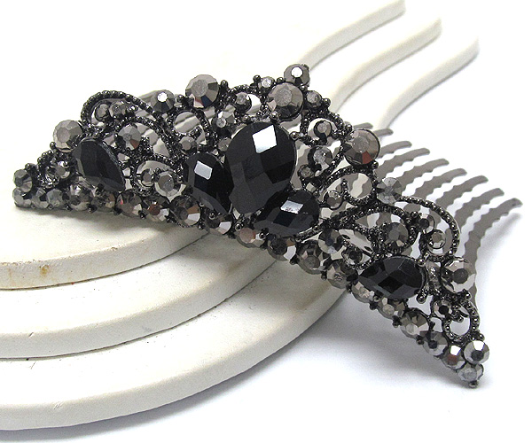 Rhinestone and crystal glass crown shape comb