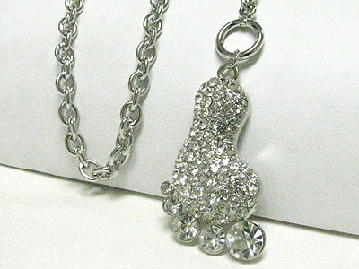 Crystal footprint charm dangle toggle necklace