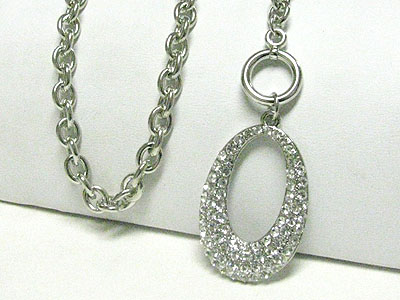 Crystal oval charm dangle toggle necklace