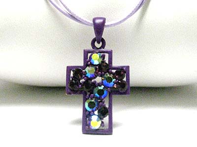 Crystal bubble colored metal cross pendant necklace - special price