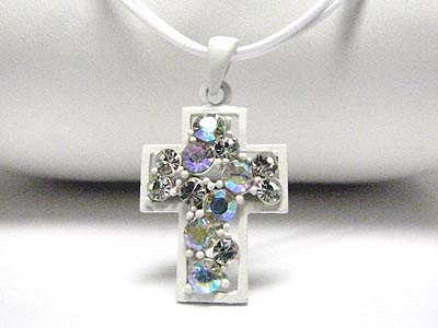 Crystal bubble colored metal cross pendant necklace - special price