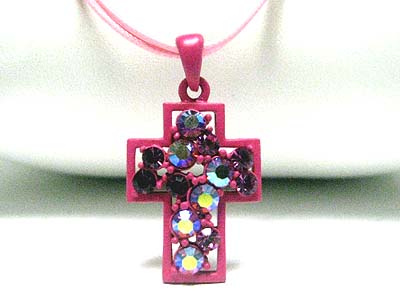 Crystal bubble colored metal cross pendant necklace - special price