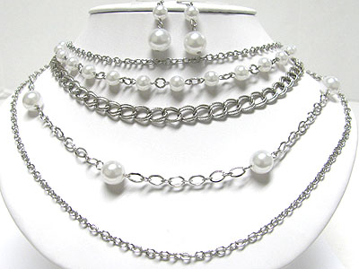 Multi strand pearl ball thread metal chain neckalce set