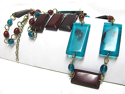 Rectangle resin and acryl stick link long necklace set