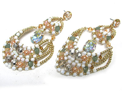 Multi layer crystal and glass beads  hanging drop earring