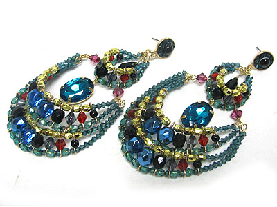 Multi layer crystal and glass beads  hanging drop earring