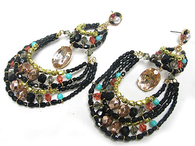 Multi layer crystal and glass beads  hanging drop earring