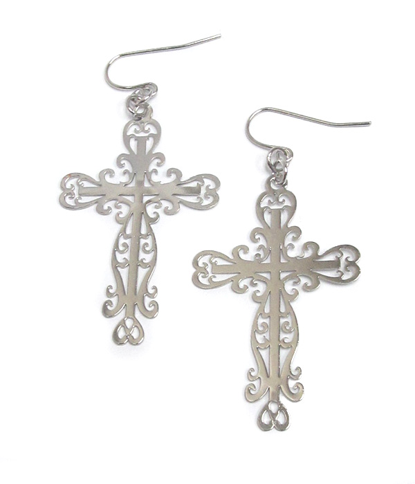 Metal sheet art cross earring