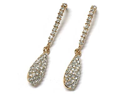 Crystal tear drop and bar link long earring 