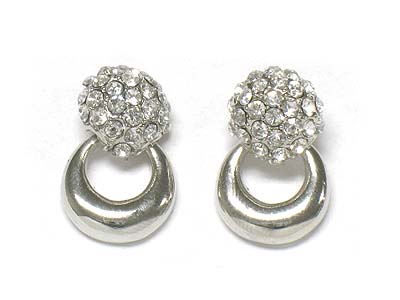 Crystal ball and round frame link earring 