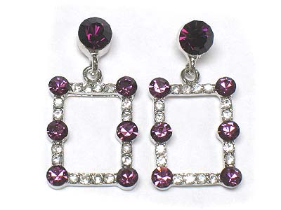 Crystal deco rectangle frame drop earring 