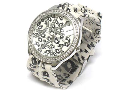 Animal pattern and crystal dial scraf band watch