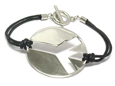 Flat metal peace sign and cord toggle bracelet