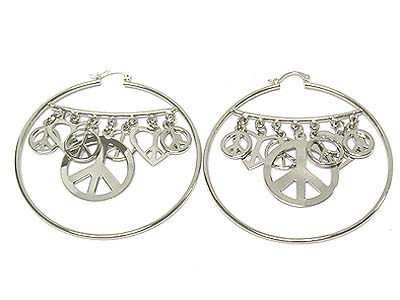 Multi peace sign inside dangel hoop earring - hoops