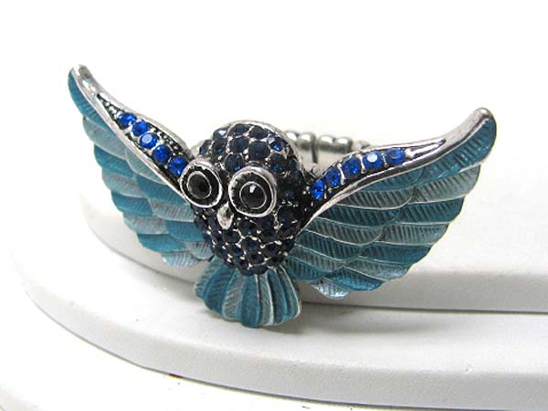 Crystal and paint deco flying owl stretch ring