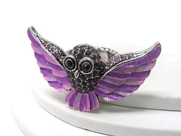 Crystal and paint deco flying owl stretch ring