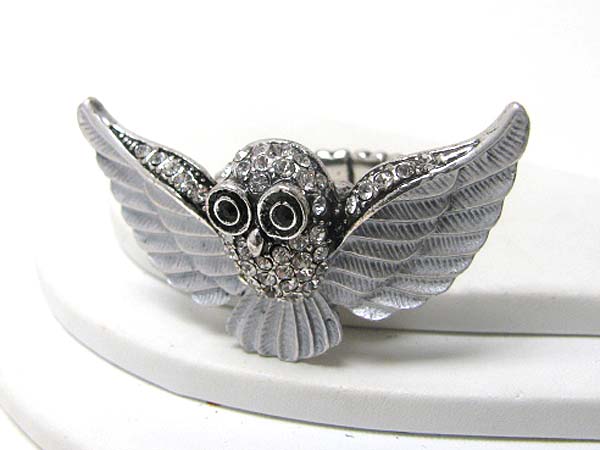 Crystal and paint deco flying owl stretch ring