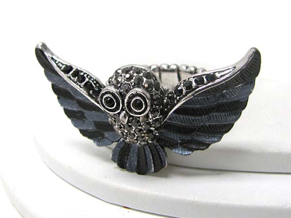 Crystal and paint deco flying owl stretch ring