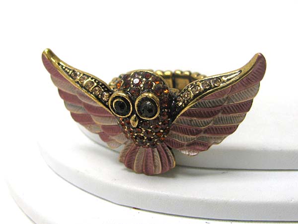 Crystal and paint deco flying owl stretch ring