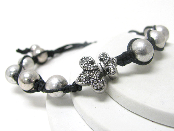 Crystal deco fluer de lis and metal ball link friendship bracelet