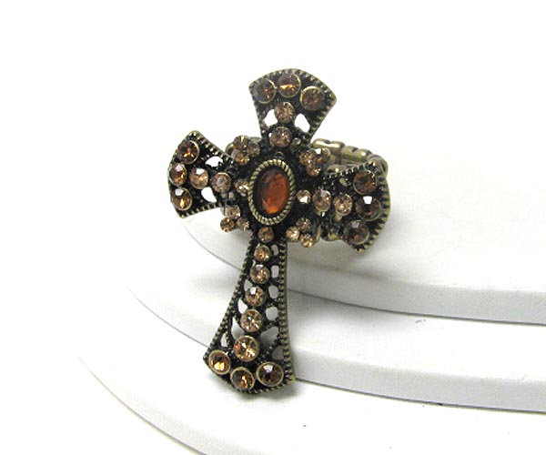 Crystal stud cross stretch ring