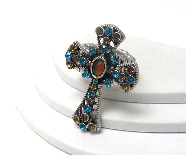 Crystal stud cross stretch ring