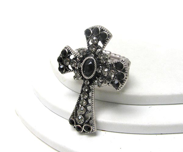 Crystal stud cross stretch ring