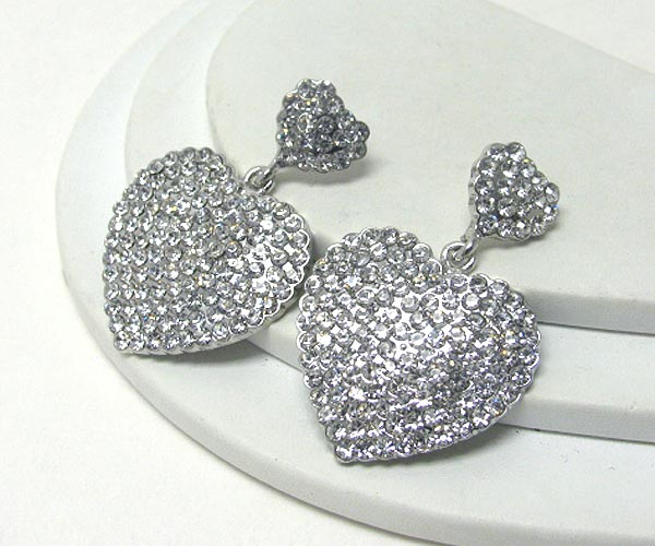 Crystal stud heart drop earring