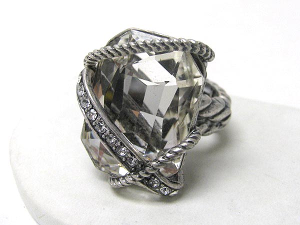 Facet glass and crystal deco stretch ring