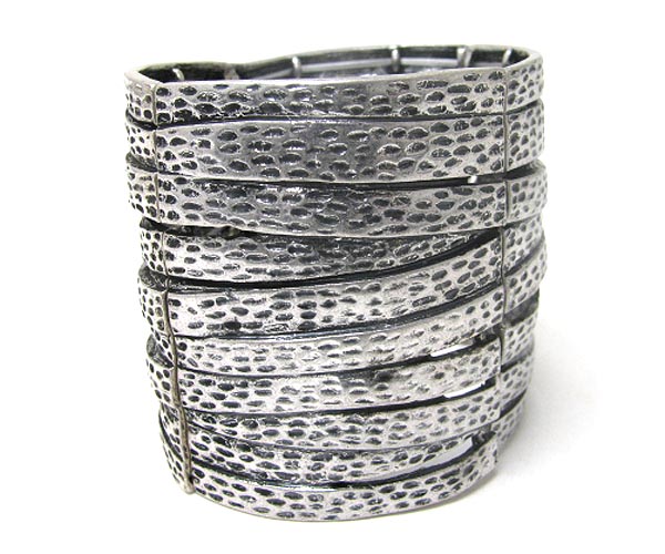 Multi line and wide textured metal stretch bracelet