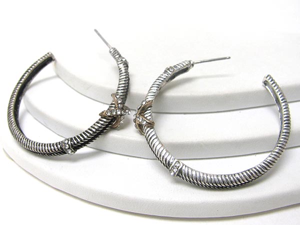 Crystal deco designer pattern hoop earring - hoops