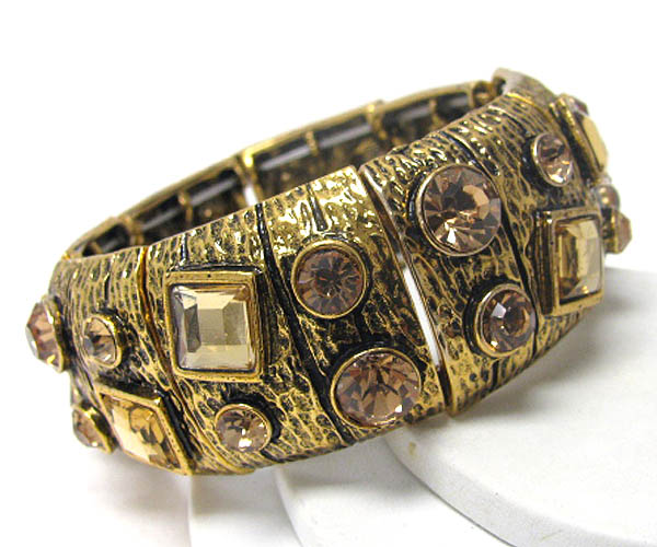 Crystal deco textured metal stretch bracelet