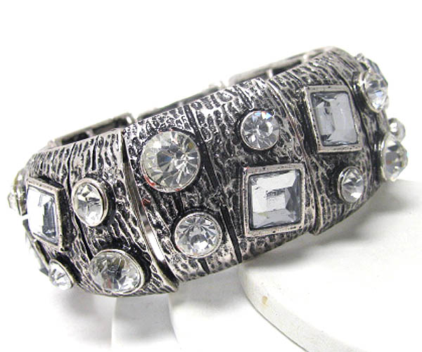 Crystal deco textured metal stretch bracelet